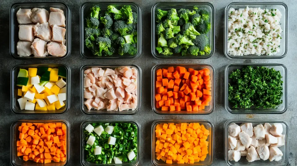 A step-by-step visual guide to making gelatin-based fish food, showing blending, mixing, and setting in a tray.