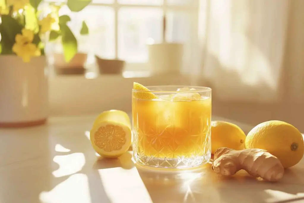 Mounjaro Recipe Drink With Fresh Lemon And Ginger On A Breakfast Table