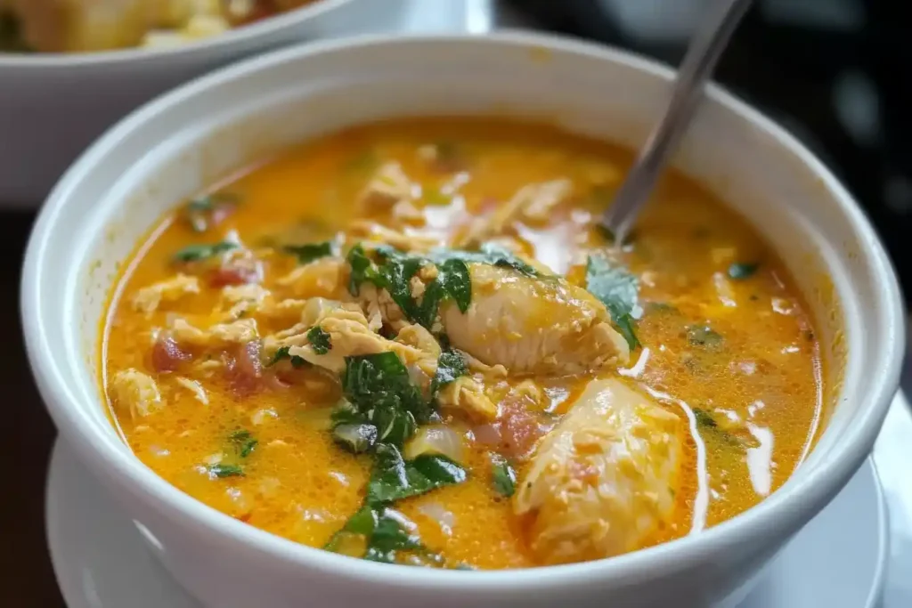 Marry Me Chicken Soup served with crusty bread and salad.